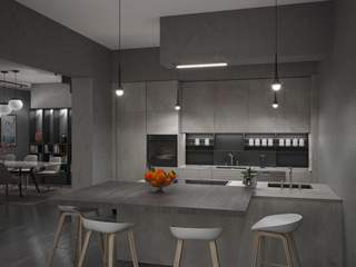 DIAMOND HOUSE, Stefano Mimmocchi Rendering Stefano Mimmocchi Rendering Built-in kitchens Grey