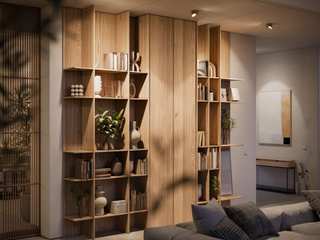 s.luce Santa Serie: Deckenstrahler für jeden Wohnbereich skapetze® - Wo Licht auf Design trifft Kitchen units Shelf, Furniture, Shelving, Bookcase, Interior design, Wood, Flooring, Lighting, Floor, Room