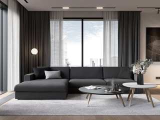 Stilvolle Etagenwohnung mit Blick auf Großstadt Skyline, Livarea Livarea Phòng khách phong cách tối giản