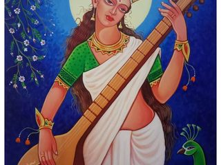 Buy an amazing painting "Saraswati Devi" by Santosh Dangare, Indian Art Ideas Indian Art Ideas Studio in stile classico