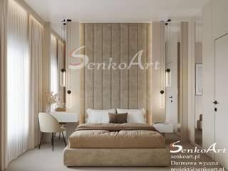 Beżowa sypialnia nowoczesna , Senkoart Design Senkoart Design Quarto principal