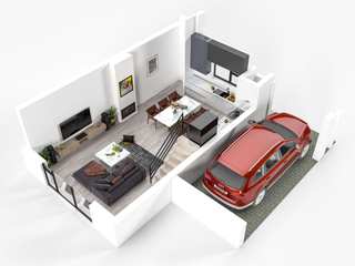 Stunning 3D Floor Plan Rendering of a 3BHK Apartment, blueribbon 3d animation studio blueribbon 3d animation studio Floors