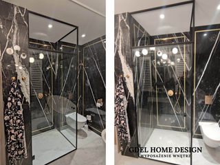 PRYSZNIC W CZARNYCH OKUCIACH GDEL, GDEL HOME DESIGN™ // Grin House Design Sp. z o.o. GDEL HOME DESIGN™ // Grin House Design Sp. z o.o. Modern bathroom