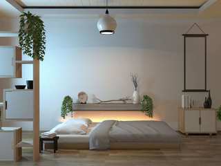 Die Kunst der Raumgestaltung: Eine moderne Schlafzimmer-Oase in Warschau, Narysujemy Narysujemy Hauptschlafzimmer