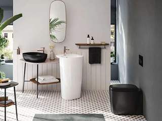 EA20251124-24118 Press profile homify Industrial style dressing room Bathroom, Interior design, Plumbing fixture, Flowerpot, Porcelain, Ceramic, Flooring, Floor, Sink, Houseplant