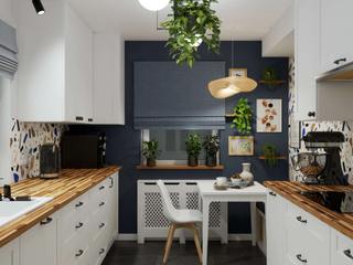 Projekt małej kuchni IKEA z płytkami lastryko, Senkoart Design Senkoart Design Kleine Küche Weiß