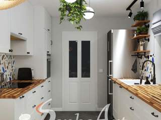 Projekt małej kuchni IKEA z płytkami lastryko, Senkoart Design Senkoart Design Kleine Küche Weiß