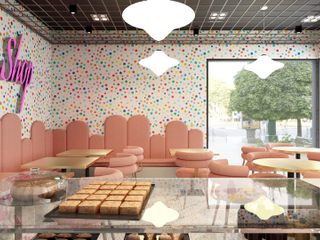 Café Candy Host Designers - Hospitality Design Commercial spaces Mobília, Propriedade, Mesa, Decoração, Design de interiores, Arquitetura, Cadeira, Prédio, Madeira, Parede