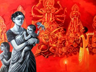 Avail this amazing Devi painting "Durga" by Artist Abhijit Banerjee, Indian Art Ideas Indian Art Ideas Multi-Family house