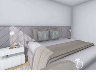 Projeto 3D | Suíte, Cássia Lignéa Cássia Lignéa غرفة النوم الرئيسية
