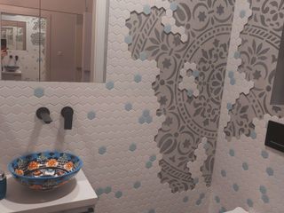 Niebieska łazienka dla gości, Cerames Cerames 現代浴室設計點子、靈感&圖片