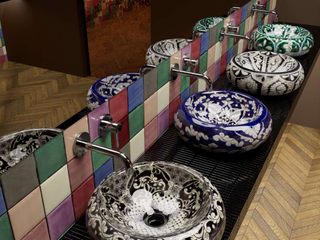 Elegant Restroom with Mexican Sinks, Cerames Cerames Modern style bathrooms