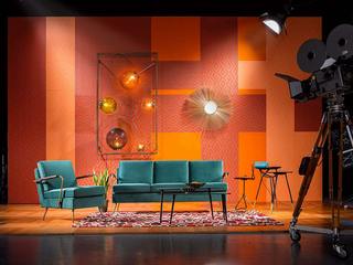 Mirrors Press profile homify Moderne Wohnzimmer Furniture, Couch, Stage is empty, Orange, Chair, Interior design, Entertainment, Tripod, Table, Performing arts