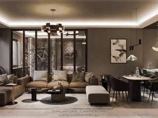 Dark & Modern Luxury HDB Renovation @ Bedok, Singapore Carpentry Interior Design Pte Ltd Singapore Carpentry Interior Design Pte Ltd Modern living room