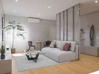 Refúgio Descontraído NURE Interiores Modern Living Room Sala,conforto,descontraido,tons neutros,taupe,divisória,hall de entrada,hall,posters,jovem