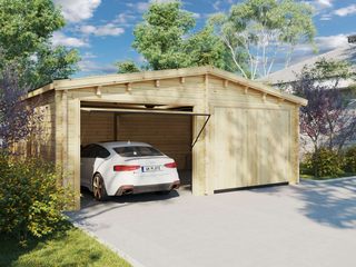 Wooden Double Garage E with Up and Over Doors / 70mm / 5,5 x 7 m, Summerhouse24 Summerhouse24 Garasi ganda