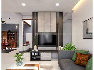 Designing for Relaxation: Serene Living Room Interiors , Monnaie Architects & Interiors Monnaie Architects & Interiors Moderne Wohnzimmer