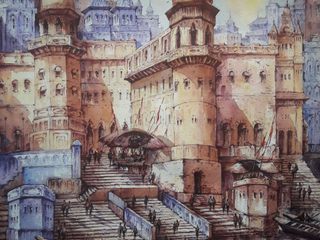 Buy this Awesome Painting "Beauty of Benaras-1" By Artist Shubhashis Mandal, Indian Art Ideas Indian Art Ideas Wooden houses