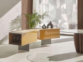 Luxus Esszimmer mit Raumteiler Sideboard, Livarea Livarea ミニマルデザインの ダイニング オレンジ