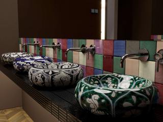 Elegancka toaleta z meksykańskimi umywalkami, Cerames Cerames Ванна кімната