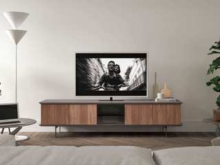 Exklusives Wohnzimmer mit TV Lowboard, Livarea Livarea Minimalist living room Brown