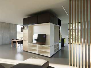 w3 livingCube Granitgrau & Eiche , SW retail + interior Design SW retail + interior Design غرفة المعيشة