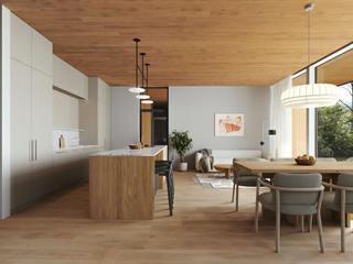 Thule Blockhaus Fjellborg THULE Blockhaus GmbH - Ihr Fertigbausatz für ein Holzhaus Wooden houses Furniture, Flooring, Interior design, Floor, Wood flooring, Wood, Kitchen & Dining Room Table, Table, Dining room, Ceiling