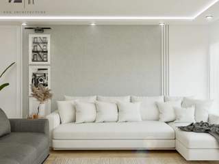 "Sade ve ferah olsun" dediler. Biz de Yaptık. Bnkarchitecture Living room Mülk, Mobilya, Beyaz, Dikdörtgen, Kanepe, İç dizayn, Odun, Gri, Zemin, döşeme