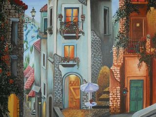 Buy this awesome Painting "Spanish backlanes" By Artist Harpreet Kaur, Indian Art Ideas Indian Art Ideas منزل بنغالي
