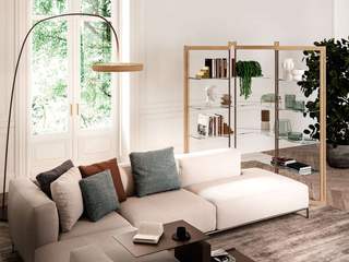 Heller und offener Wohnbereich mit Sideboard und Bücherregal, Livarea Livarea Living room