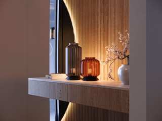 Licht trifft Architektur – Stilvoll empfangen. skapetze® - Wo Licht auf Design trifft Modern Living Room s.luce,Velo,Tischleuchte,Abendstimmung,SoftLighting,Designleuchte