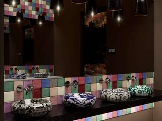 Elegancka toaleta z meksykańskimi umywalkami, Cerames Cerames Banheiros modernos