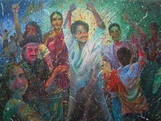 Purchase this Festive Painting "Group dance" by Artist Tushaar Ch, Indian Art Ideas Indian Art Ideas 발코니
