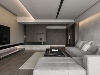 新店·W宅·染色橡木+系統板+薄板+礦物塗料．58P, 墨澗設計 墨澗設計 Modern living room