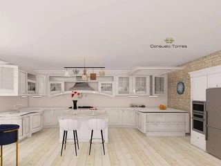 Proyecto de interiorismo de cocina y comedor en blanco. , CONSUELO TORRES CONSUELO TORRES Ankastre mutfaklar Orta Yoğunlukta Lifli Levha