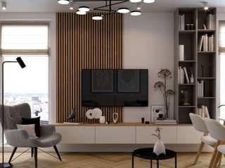 Salon z aneksem kuchennym w domu - Nowoczesny Styl, Senkoart Design Senkoart Design Nowoczesny salon Wielokolorowy