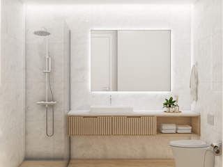 Instalação Sanitária NURE Interiores Modern Bathroom minimalista, tons claros, neutro, moderno, descontraído, confortável, conforto, preto, bege, taupe, requinte, madeira, casa de banho
