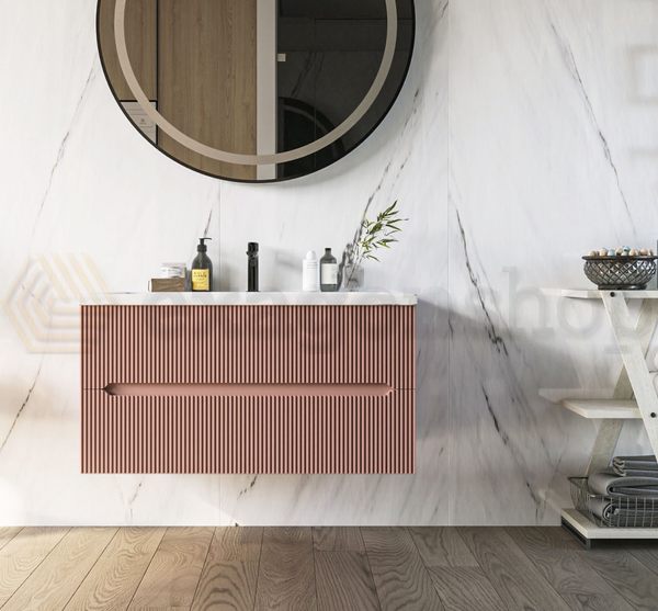 Urbino mobile bagno 90x46 cm due cassetti con lavabo in ceramica frontale  cannettato rosa antico