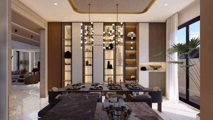 Luxury Tree courtyard house Rhythm And Emphasis Design Studio Bungalows Table, Building, Wood, Flooring, Living room, Architecture, Interior design, Plant, Floor, Hall