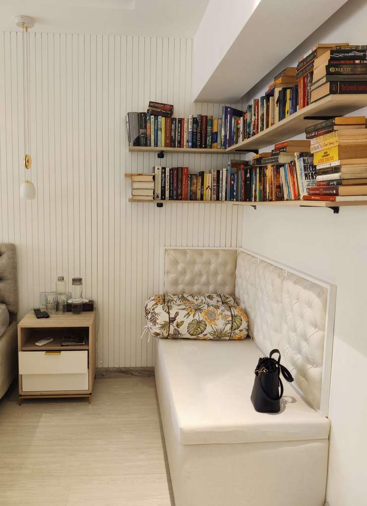 Master Bedoom, Reading Nook GreenArk Flat Furniture, Bookcase, Shelf, Book, Interior design, Shelving, Wood, Publication, Floor, Wall